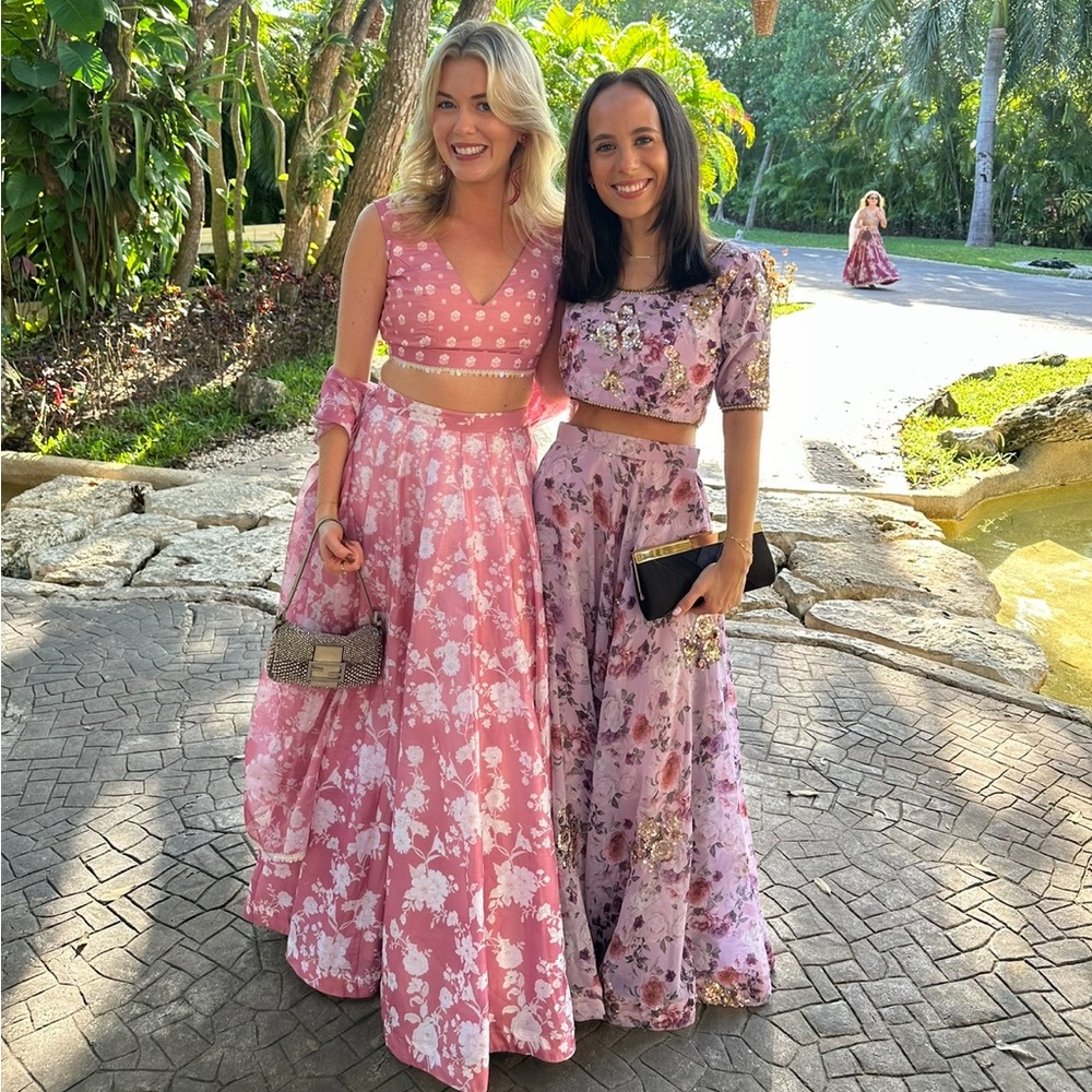 Dusty Pink White Floral Printed Lehenga from Lashkaraa Size XXS